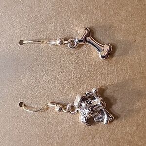 Handmade Dog Earrings Puppy Bone Silver Tone Dangle Earrings Pet Lover‎ Jewelry